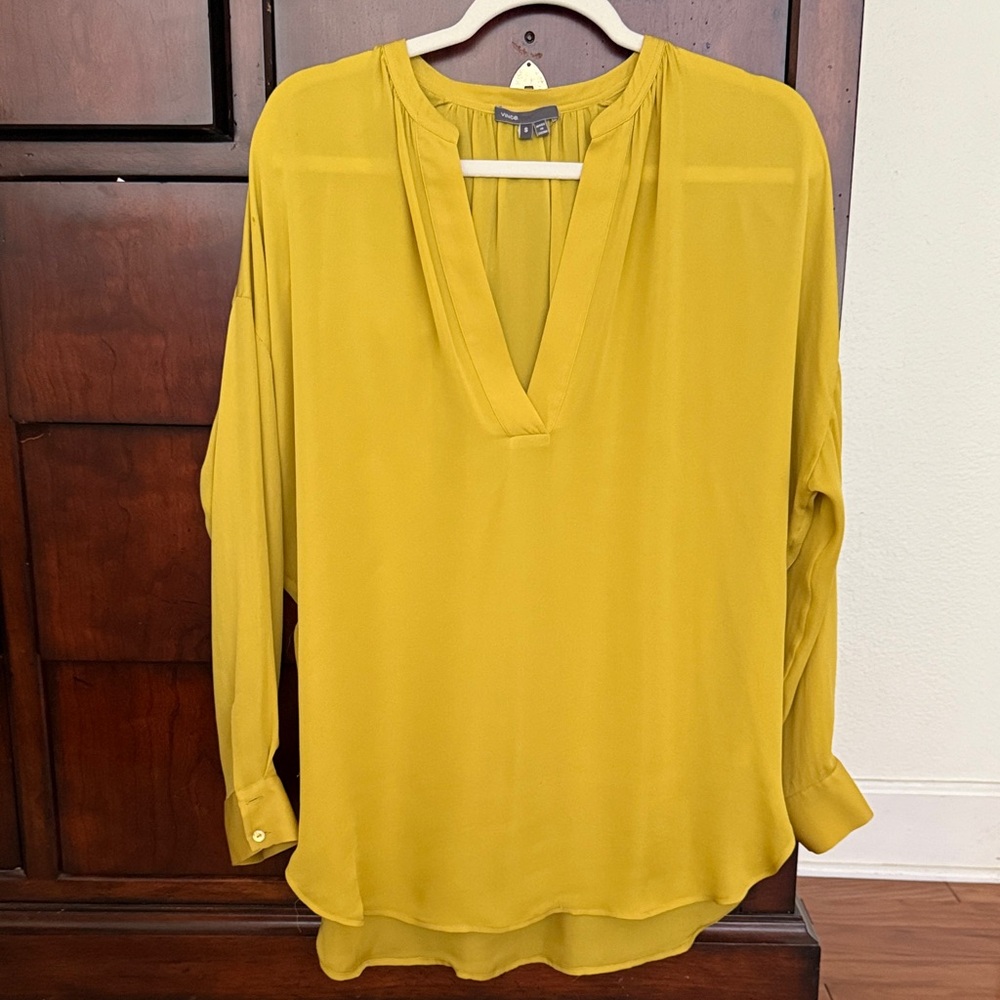 Vince Mustard Yellow V-Neck Blouse
